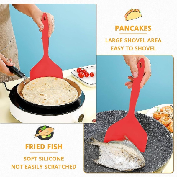 Silikone Spatel Pandekager Skovl Omelet Spatel Vender Til Æg Fisk Pandekage Pizza Og Bøf Bred Blød Pizza Skovl Non-stick Varmebestandig Køkken Red Large