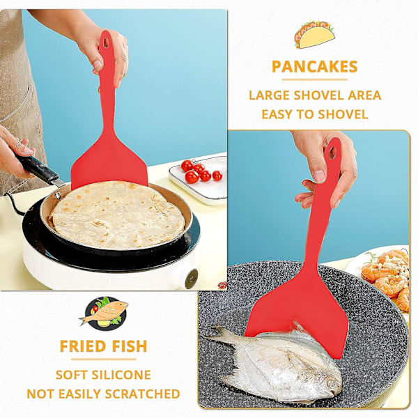 Silikonspatel pannkaksspade omelettspatel vändare för ägg fisk pannkaka pizza och biff bred mjuk pizzaspade non-stick värmebeständig kök Red Large