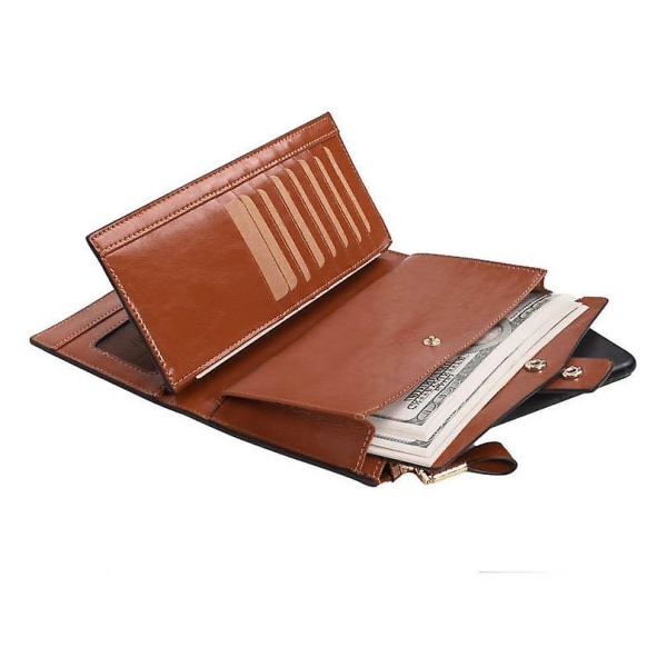 Retro-stil toppskiktsläder Tri-fold Multipurpose Card Slots Zipper Wallet för kvinnor