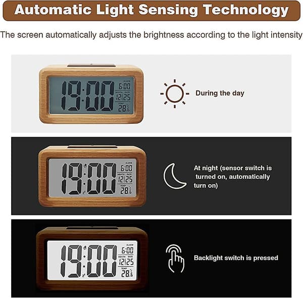 Trädigital väckarklocka, Acsergery stor LED-display, Acsergery 12/24 timmars display, smart sensorpresent