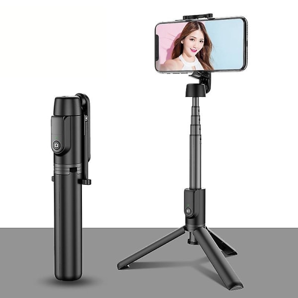 Bärbar utdragbar telefon Selfie Stick-stativ med Bluetooth fjärrkontroll Black
