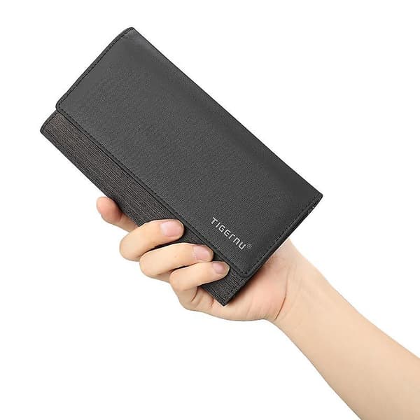 Plånbok för män Oxford Cloth Lång Bifold Checkbook Pengar Myntficka