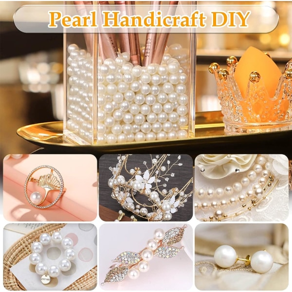 Pärlpärlor för hantverk, 200 st Ivory Faux falska pärlor, 12 MM Sy på pärlpärlor med hål för smyckestillverkning, armband, halsband 6mm