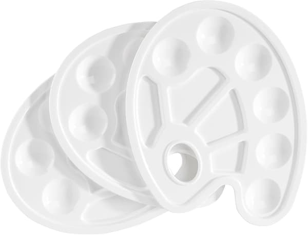 3 Stykker Hvit Oval Plast Malepalett