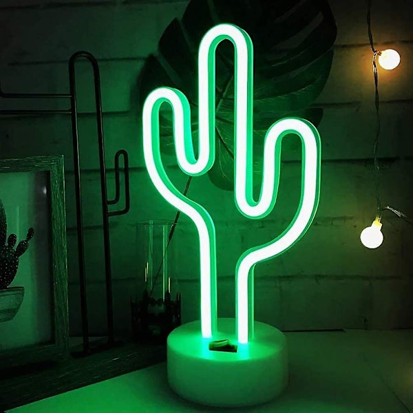 Grøn Kaktus Neon Lys Skilte Led Kaktus Neon Lys Natlamper Med Sokkel Rumindretning Batteri/usb Drift Kaktus Lamper Neon Skilte
