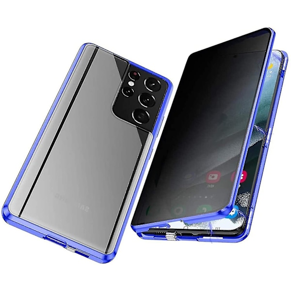 Privacy Magnetiskt Metall Bumper Anti-spion Klarfodral Kompatibelt Med Samsung Galaxy S22 S22+ S22 Ultra Blue S25 Plus