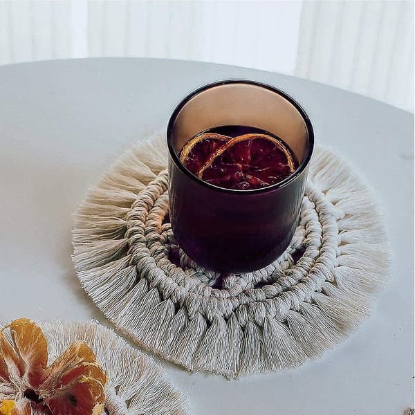 4 Styk Håndlavede Macrame Brikker Sæt, Boho Ren Håndlavet Bomuldsflet Macrame Kop Måtter Borddekoration
