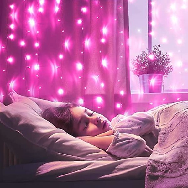 Led fönstergardin ljusslinga, inomhus utomhus bröllopsfest dekoration Pink 5*0.4