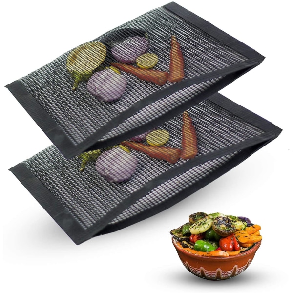 Store Mesh Grillposer - Gjenbrukbare og non-stick mesh-poser for utendørs grilling (2 pakning)