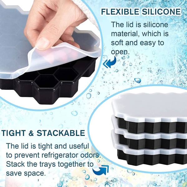 3-pack iskubbrickor, molds 111 flexibla silikoniskubbrickor med avtagbart lock Stänkbeständig, staplingsbar och Bpa-fri