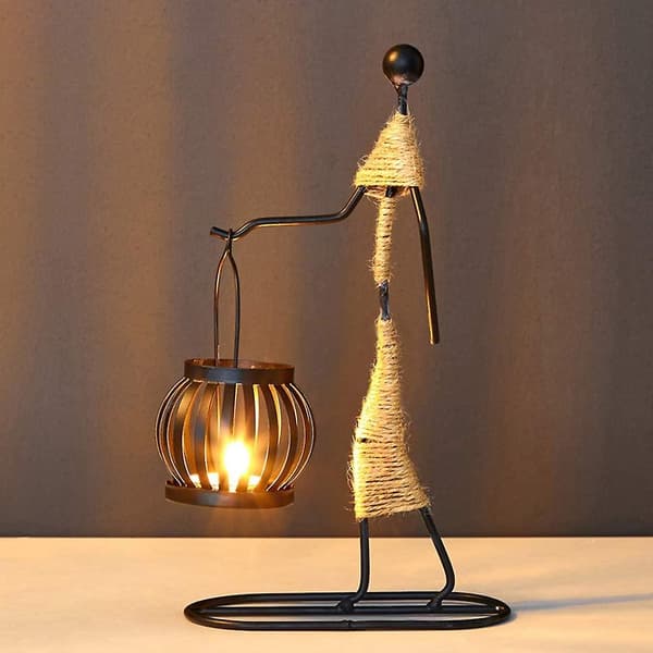 2 stk. Lysestaker med hampetau-design