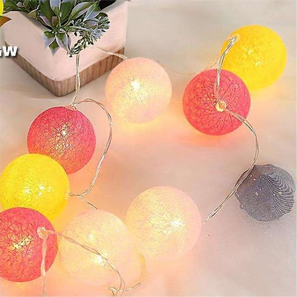 Cotton Ball String Lights - 1.5m Cotton Ball String Lights, 10 led bomull Ball Lights, USB eller batteridriven, för sovrum, bröllop, fest