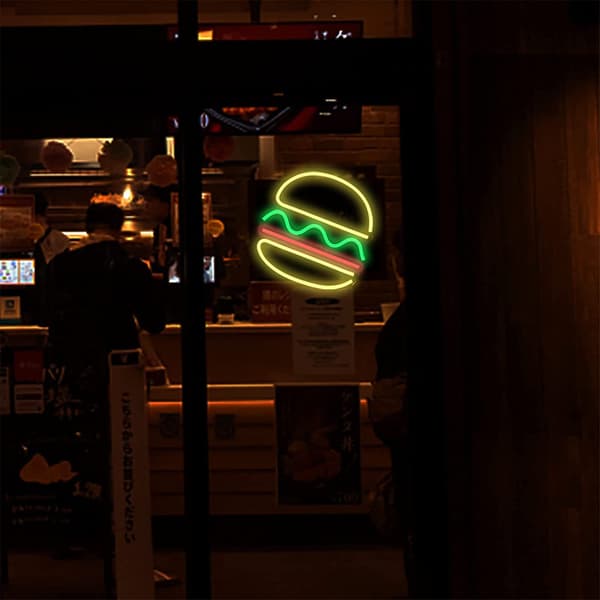 LED transparent akrylplate neonlys hamburgerform 5V usb