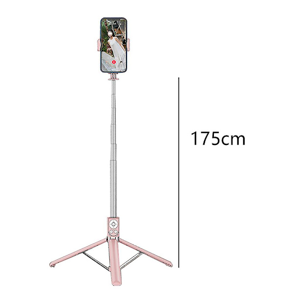 Selfie Stick, Udtrækkelig Selfie Stick med Tik Tok Genopladelig Trådløs Fjernbetjening og Tripod Stativ pink 1.75m