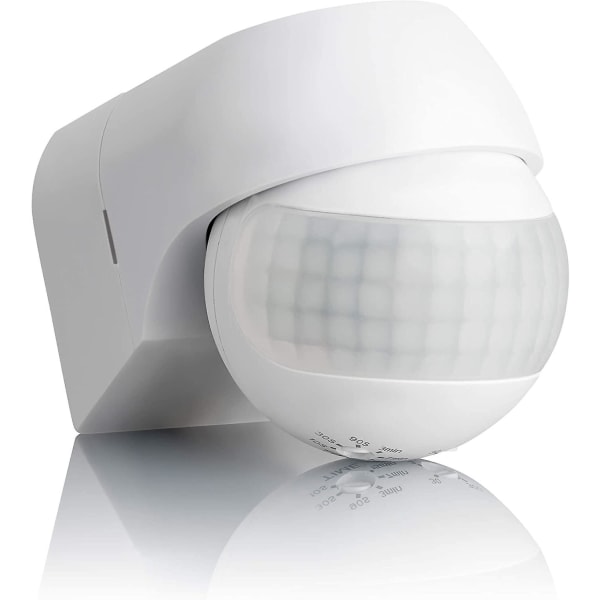 Udendørs bevægelsesdetektor Ip44, overflademontering, programmerbar, infrarød sensor, rækkevidde 15m/180, egnet til LED, orienterbar, maks. 800w/500w