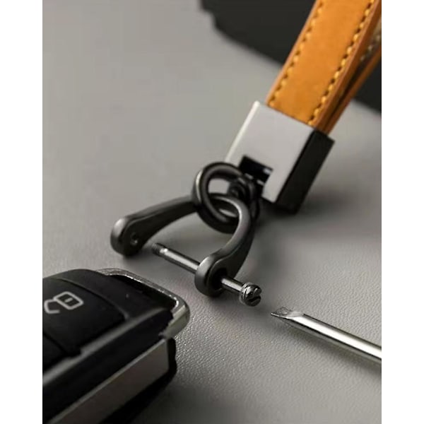 Ægte Læder Bil Nøglering, Universal Nøglevedhæng Læder Nøglering Holder Til Mænd Og Kvinder, 360 Graders Roterbar, Med Anti-tab D-ring, 2 Nø