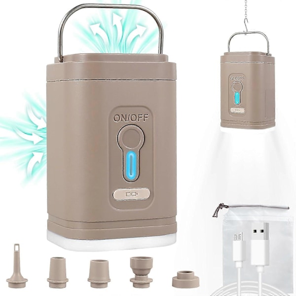 Elektrisk Luftpumpe 1200mAh Oppladbar Mini Inflator med 5 Dyser og LED-Lys Lett Innendørs Utendørs Bærbar Luftpumpe for Vakuumoppbevaringsposer
