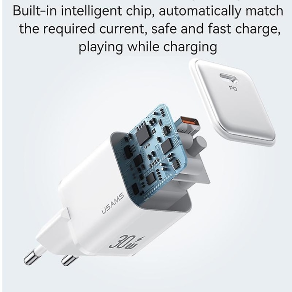 PD 30W Enkel Port Elektroplettert Laderadapter Mini Bærbar Vegglader (EU-plugg) White