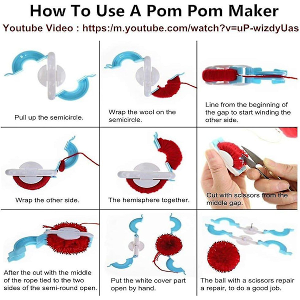Pompom Maker, 4 Størrelser Pom Pom Lagere For Fluff Ball Vever Nål Håndverk Diy Ull Strikke Håndverktøy Sett Dekorasjon