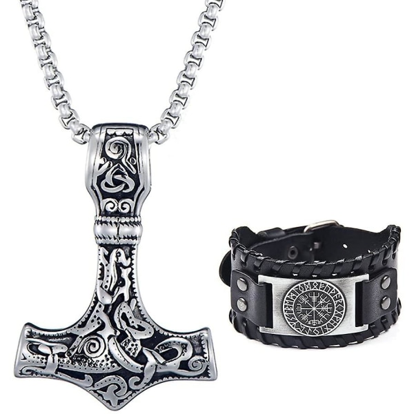 Thor's Hammer Halsband Armband Set för män Pojke Rostfritt stål halsband