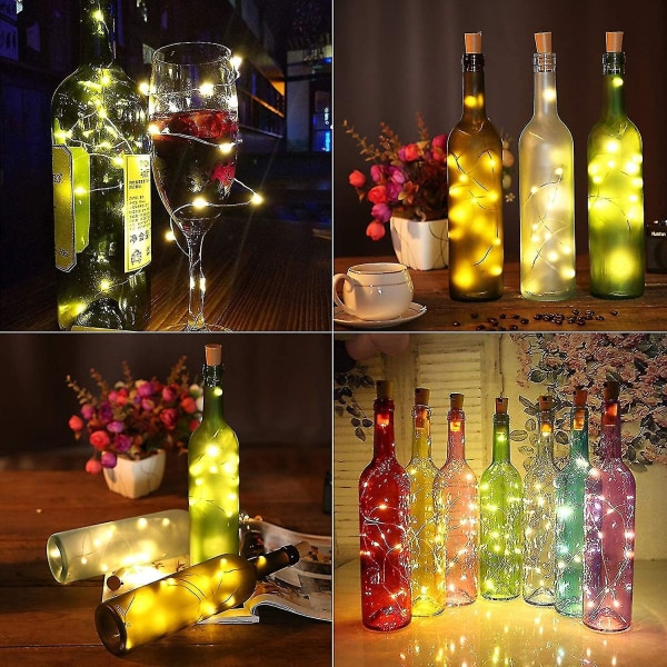 Sztxj 12 delar flasklampor, 4 färger, cap , 2m 20 ledslingor, halloweenljus julbelysning Festliga vinflaskljus