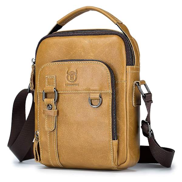 BULLCAPTAIN 0300 Messenger Bag i toppskiktsläder, retro, enkel axelväska för män Brown