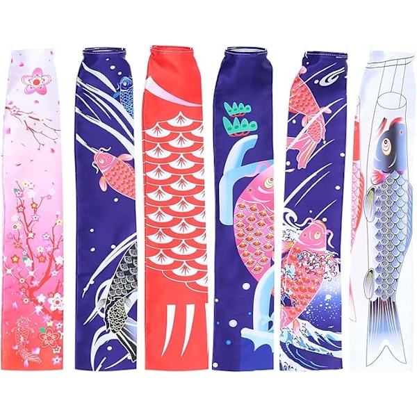 Utendørs Ornamenter 6 stk Japansk Karpflagg Stor Koinobori Vindsekk Festival Hengende Fiskeflagg for Sushi Restaurant Hage Camping Ornamenter
