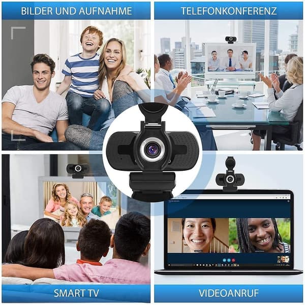 Full HD Webcam 1080p Videokamera med Acsergery Webcam Cover, USB Webcam Gave