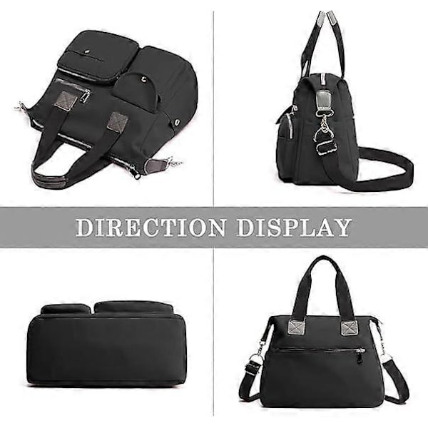 Dame Tote Taske Nylon Multi Lomme Skuldertasker Laptop Arbejdstaske Lærer Taske og Håndtasker Sort