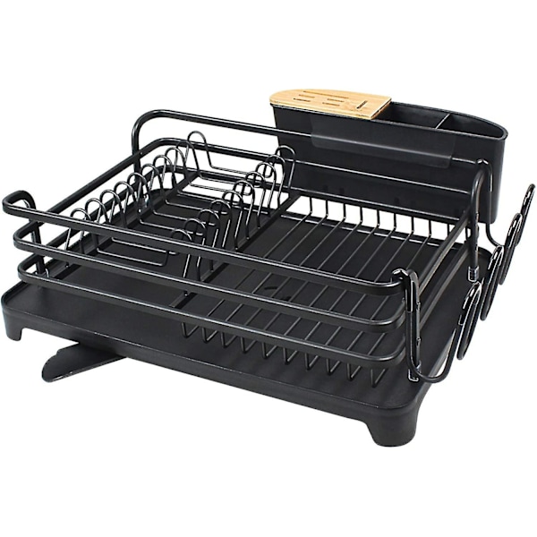 Opvaskestativ i aluminium med aftagelig bakke, 41,9 x 29,9 x 13,4 cm, sort