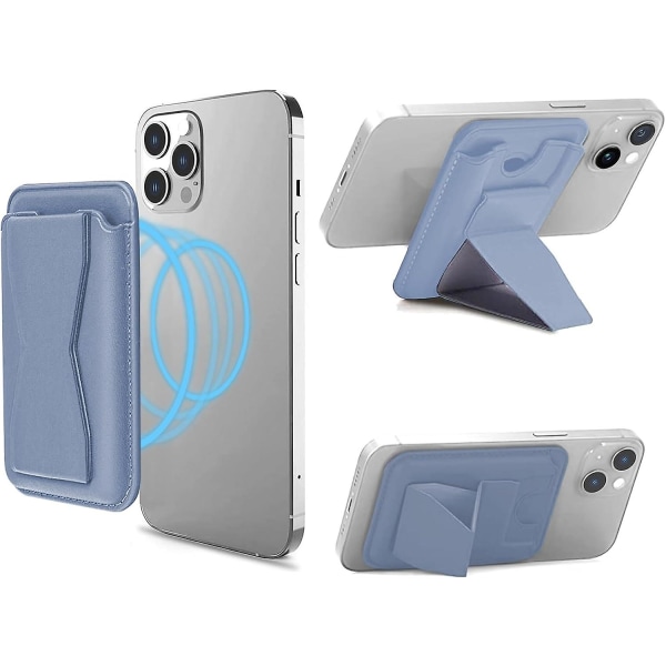 Magsafe-korthållare, telefonplånbok i läder med magnetstativ Fingergrepp för Iphone 15/14/13/12-serien Light Blue