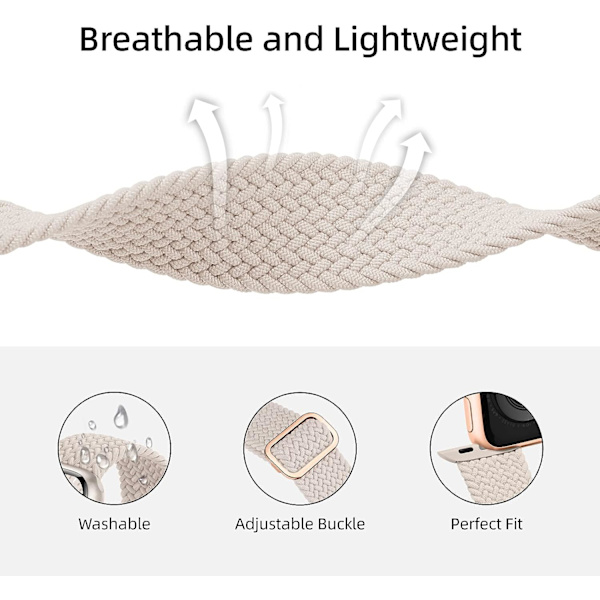 Flätat armband kompatibelt med Apple Watch 38 mm 40 mm 41 mm, elastiskt solo loop nylonarmband för Apple Watch Series 8/7/6/SE/5/4/3/2/1/SE beige Pink 38 mm 40 mm 41 mm