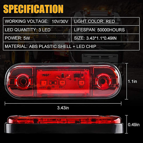 4 stk. LED Front Bakre Sidemarkeringslys 12v For Lastebil Campingvogn Lastebil Bobil Markeringslys (rød)