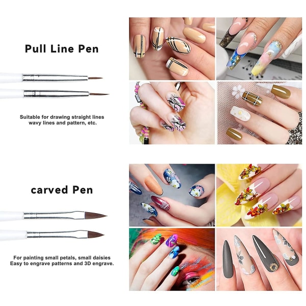 Nail Art Pensel Set Nail Design Penna Målningsverktyg med Nail Art Spot Pensel För Hemmasalong Diy Nail Art Nail Extension Gel Pensel