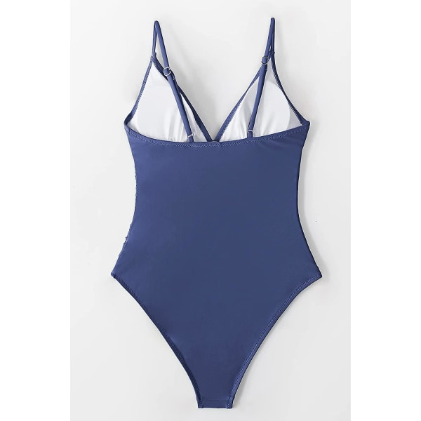 Dam baddräkt One Piece V-hals Magkontroll Ruched Front Low Back Baddräkt Dark Blue L