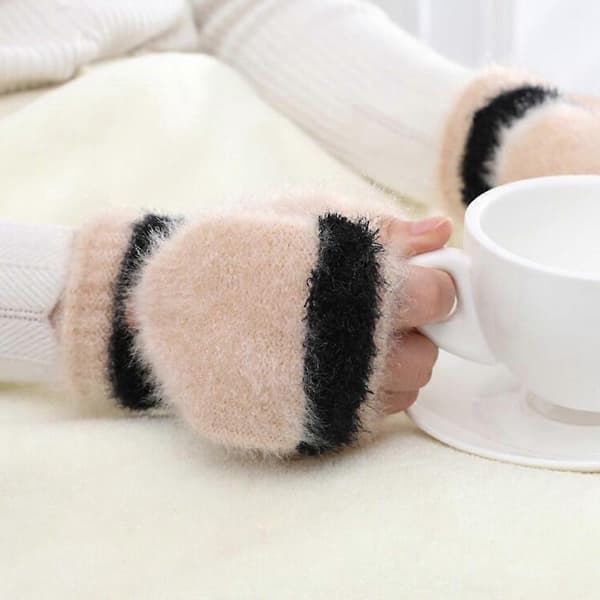 Vinter Efterår Grå Halv Finger Klap Faux Mink Opvarmede Handsker med TimerA