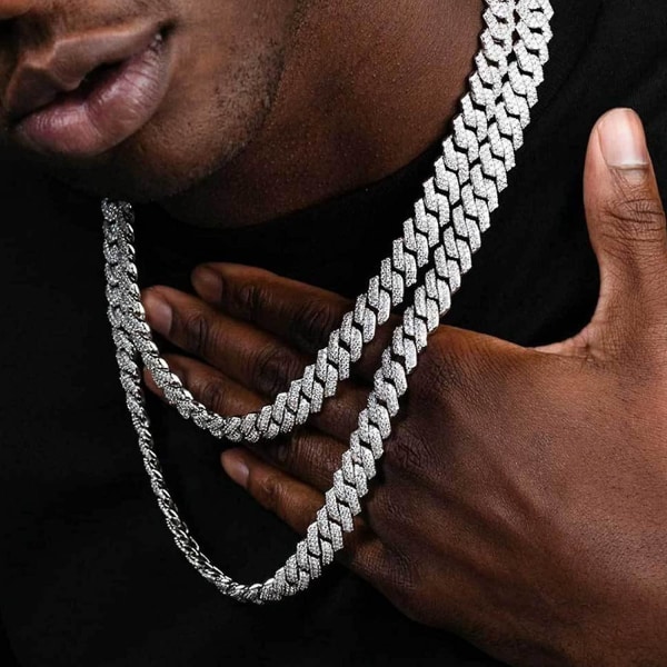 Cuban Links Kæde 13mm Iced Out Cuban Link Halskæde Guld Sølvbelagt Halskæder Kæde Diamantkæde Hip Hop Smykker Gave 13Mm