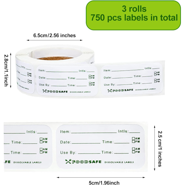 Matetiketter for catering, datolapper for matoppbevaring, 2,5 x 5 cm, flyttbare fryseetiketter for beholdere, lett å fjerne, datoklistremerke for matsikkerhet