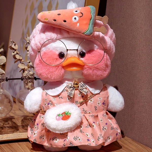 Söt anka set med 9 st gosedjurskläder, vit anka gosedjur med glasögon - Kawaii Duck presenter för barn