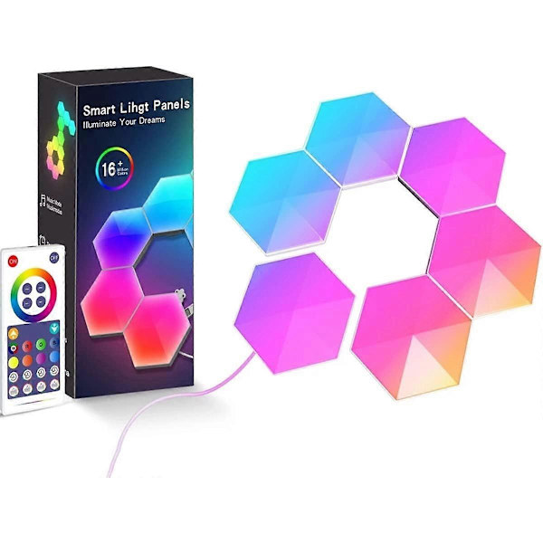 LED Hexagon Væglampe Smart Modulær RGBIC Honeycomb Lampe med APP Fjernbetjening og Musik Synkronisering USB Drevet Hexagon Computer Gaming Lamper til Spil 6pcs