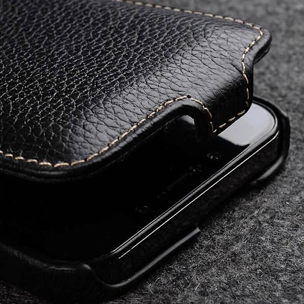 For iPhone 15 Deksel Anti-fall Vertikal Flipp Ekte Kuskinn+PC Deksel Style E