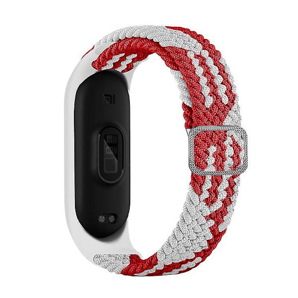 Strækbart Nylon Solo Loop til Xiaomi Mi Band 5/Band 6/Band 7, Justerbar Flettet Elastisk Sportsrem Red White