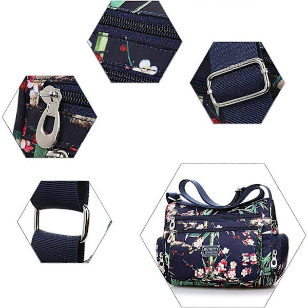 Damväska i Nylon med Flera Fack, Blommigt Mönster, One Size-Ch