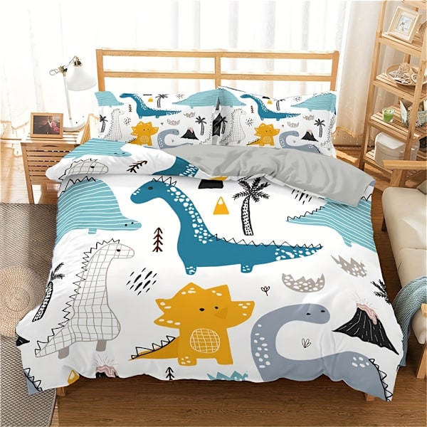 2/3 stk Tegneserie Dinosaur Print Dynetrekksett (1 Dynetrekk + 1/2 Putetrekk), Søtt Dinosaur Sengetøy Sett For Soverom Hybelrom Twin