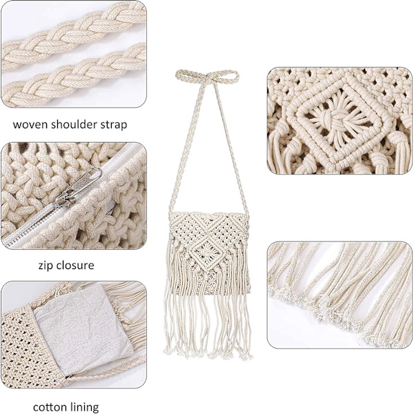Kvinnors axelväska med tofsar, acsergery flickors fransade virkade plånbok Boho crossbody