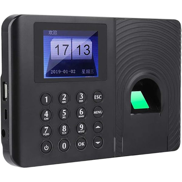 Biometrisk fingeraftryksadgangskontrol med adgangskode, tidspunkt, fremmødemaskine, medarbejder check-in recorder, genkendelsesenhed, adgangskontrol, 2,4\" high-definition farve LCD