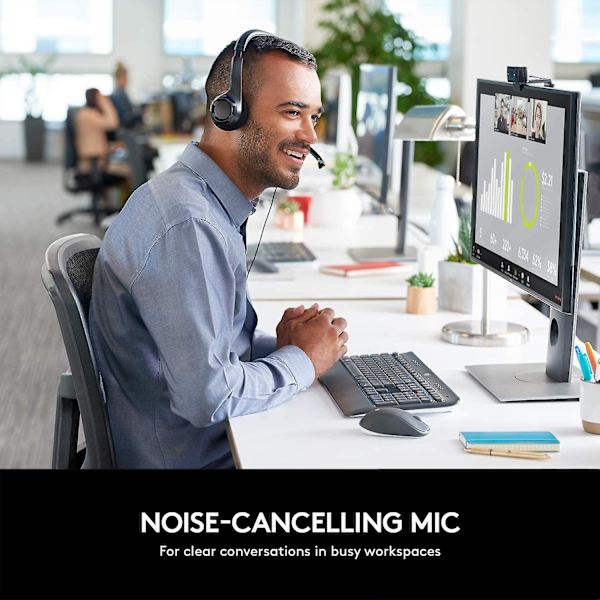 Logitech H390 Kablet Headset, Stereohodetelefoner med Støyreduserende Mikrofon, USB, Innebygde Kontroller, PC/Mac/Laptop - Svart