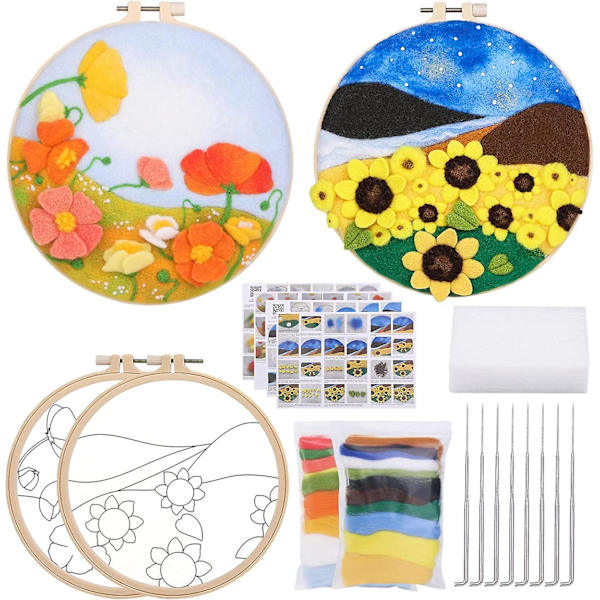 Filtmålning filt nålfiltning kit filt målning kit med ull roving, ram, skumplatta, filtduk filt nålar och instruktioner, nålfilt stjärna