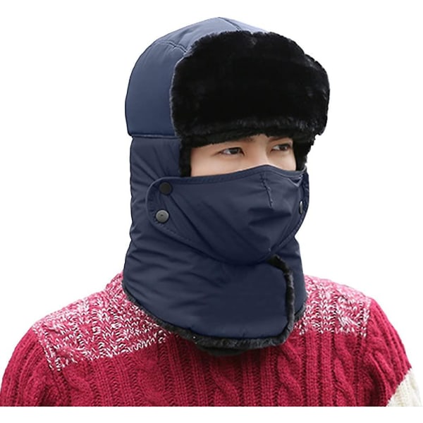 Unisex Thicken Warm Hat med Acsergery Avtagbar Ansiktsvärmare & Öronlappar Vinter Fuskpälspresent