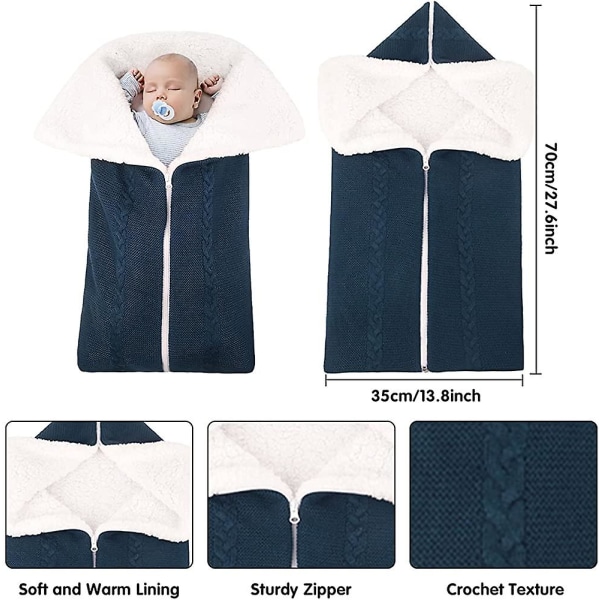 Baby Svøb Tæppe Wrap Strikket Sovepose Nyfødt Baby Tyk Fleece